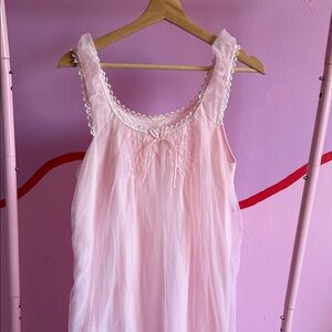 Women's Pink Sleeveless Nightgown - Soft Lace Trim